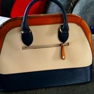 Blue white and Tan hangbag
